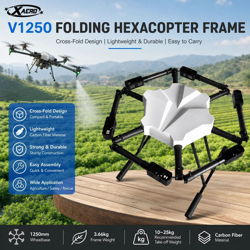 XAERO V1250 1250mm Folding Hexacopter Frame Cross Fold for Agricultural Survey Search Rescue UAV
XAERO V1250 1250mm Folding Hexacopter Frame Cross Fold for Agricultural Survey Search Rescue UAV