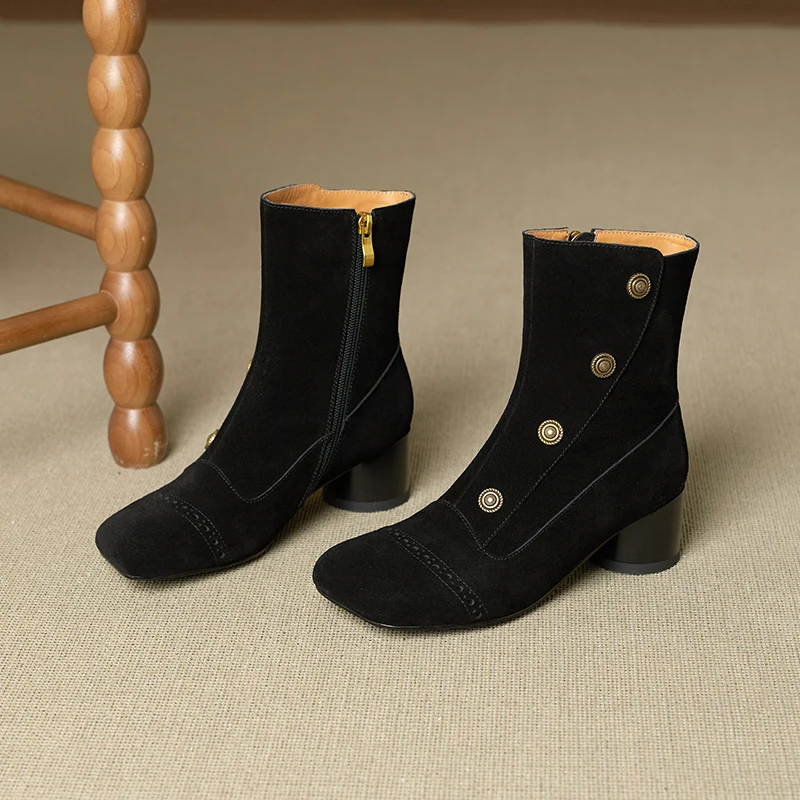 Women’s Genuine Leather British Style Square Toe Mid Chunky Heel Ankle Boots Fashion Short Boots
Women’s Genuine Leather British Style Square Toe Mid Chunky Heel Ankle Boots Fashion Short Boots