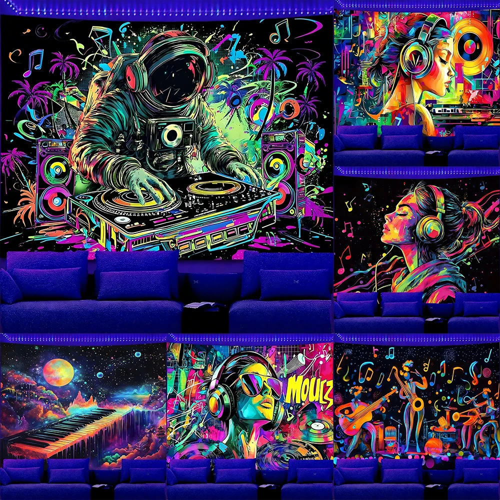 Colorful Neon Music Themed Glow-in-the-dark UV reaction tapestry background decoration bedroom party decoration
Colorful Neon Music Themed Glow-in-the-dark UV reaction tapestry background decoration bedroom party decoration