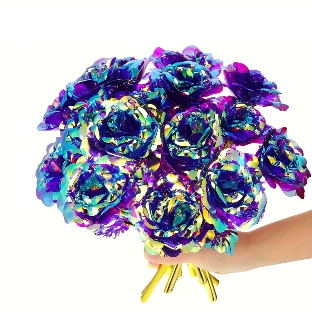 12pcs Galaxy Rose Flowers Valentines Day Gift Flowers with Stems Fake Crystal Rose for Mothers Day Birthday Wedding Decor Leaves
12pcs Galaxy Rose Flowers Valentines Day Gift Flowers with Stems Fake Crystal Rose for Mothers Day Birthday Wedding Decor Leaves