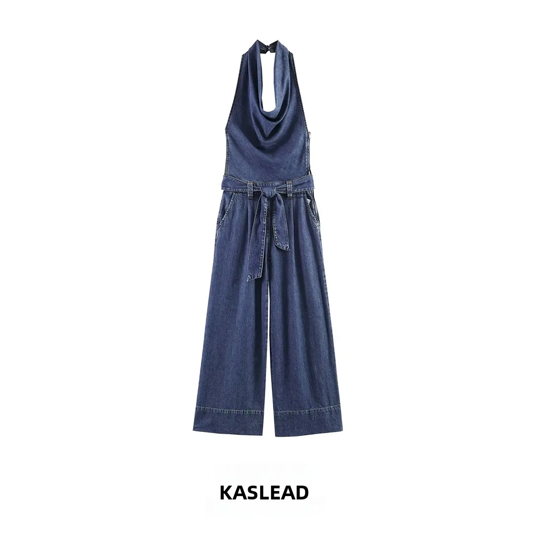 KASLEAD New Women's Fashion Simple Hanging Neck Denim Overalls Street Style Wide Leg Pants Long Pants Polyester Fiber
KASLEAD New Women's Fashion Simple Hanging Neck Denim Overalls Street Style Wide Leg Pants Long Pants Polyester Fiber