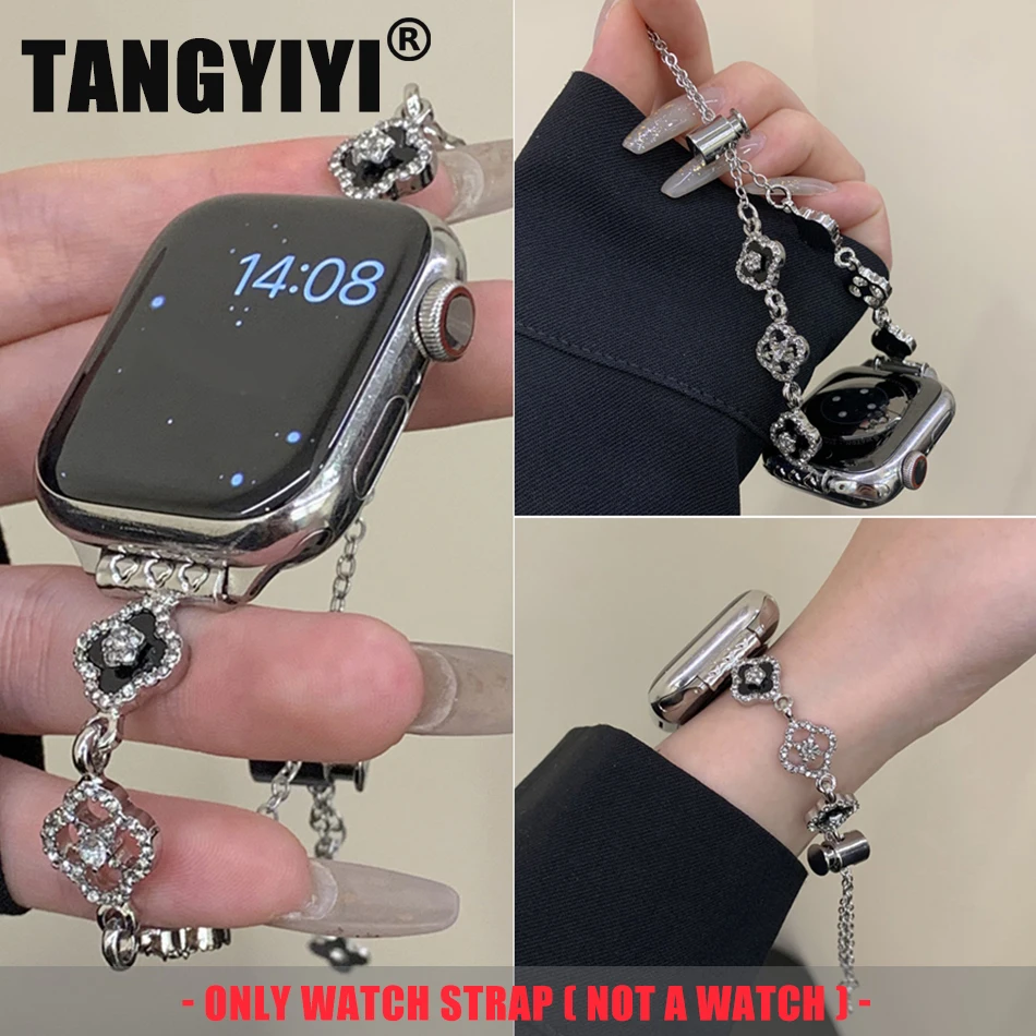 Роскошный ремешок-браслет с бриллиантовым цветком для Apple Watch S10 9 8 7 6 SE 5 4 3 Ultra 38/40/41/42/44/45/46/49 мм, металлический ремешок для часов 
Роскошный ремешок-браслет с бриллиантовым цветком для Apple Watch S10 9 8 7 6 SE 5 4 3 Ultra 38/40/41/42/44/45/46/49 мм, металлический ремешок для часов