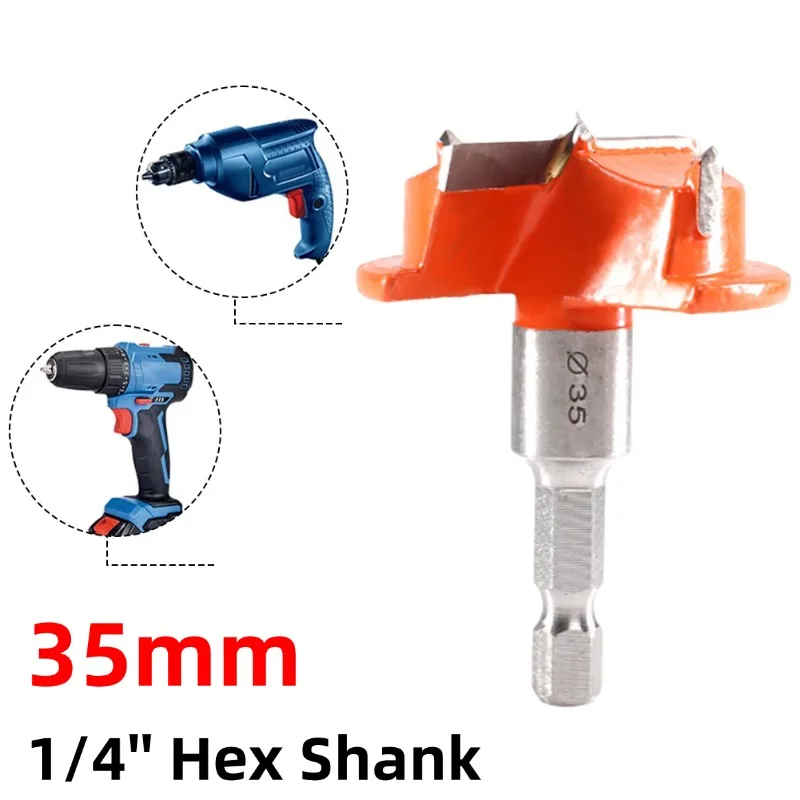 1pc 35mm Carbide Tipped Hinge Boring Bit 1/4'' Hex Shank Woodworking Short Two-blade Hole Opener For Hinge Installation
1pc 35mm Carbide Tipped Hinge Boring Bit 1/4'' Hex Shank Woodworking Short Two-blade Hole Opener For Hinge Installation