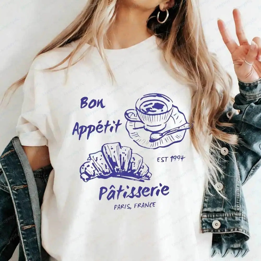 Women's Bon Appetit Patisserie Paris France T-Shirt French Coffee Croissant Graphic Tee Cotton Aesthetic Parisian Food Lover Top
Women's Bon Appetit Patisserie Paris France T-Shirt French Coffee Croissant Graphic Tee Cotton Aesthetic Parisian Food Lover Top