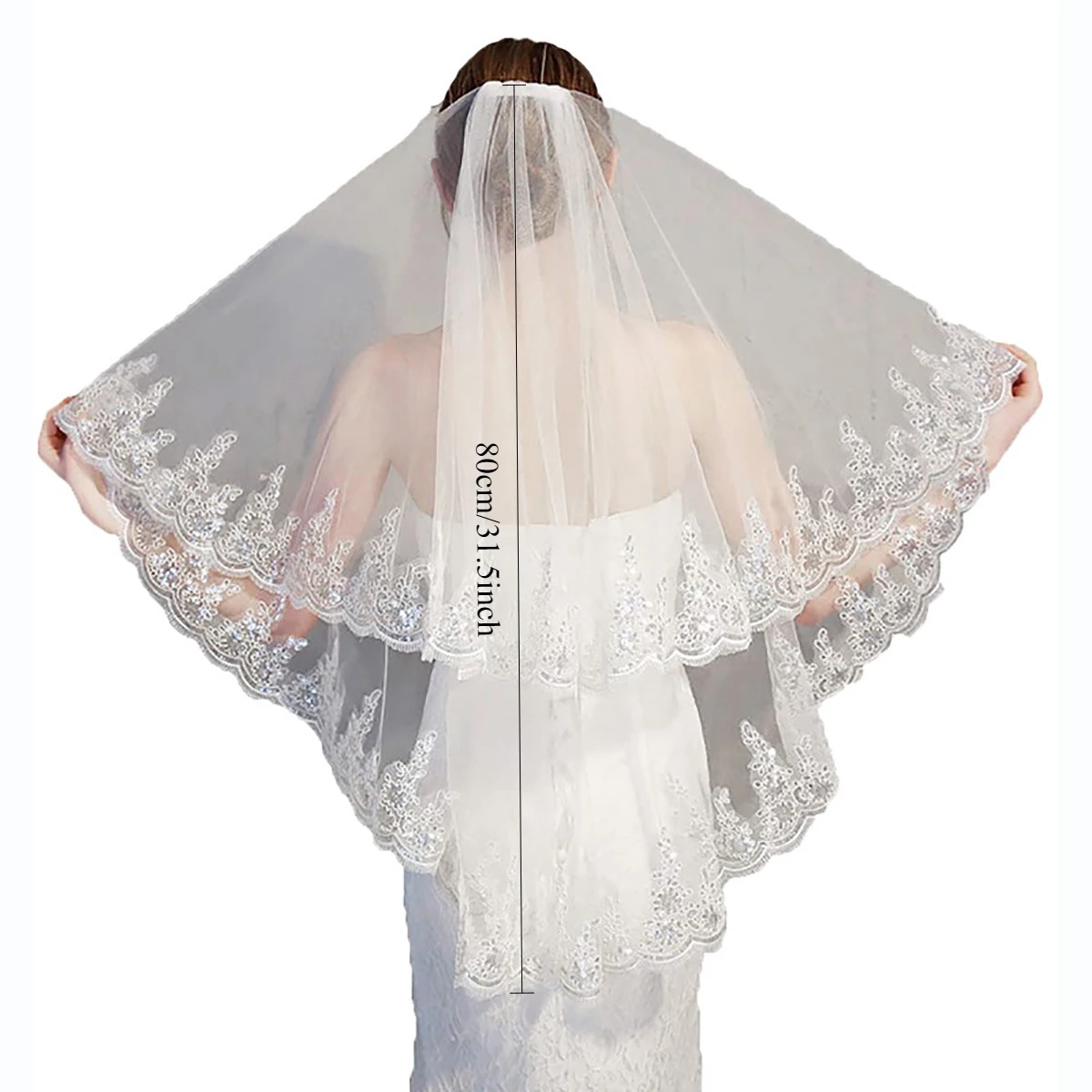 Two-Layer Short Wedding Veil Sequins Embroidered Glitter Silver Wire Floral Applique Lace Trim Bridal Mesh with Comb
Two-Layer Short Wedding Veil Sequins Embroidered Glitter Silver Wire Floral Applique Lace Trim Bridal Mesh with Comb