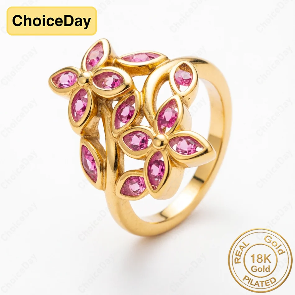 18K Gold Plated Luxury Pink Double Flower Zircon Ring for Women, Fashionable Wedding Party Gift Accessories
18K Gold Plated Luxury Pink Double Flower Zircon Ring for Women, Fashionable Wedding Party Gift Accessories