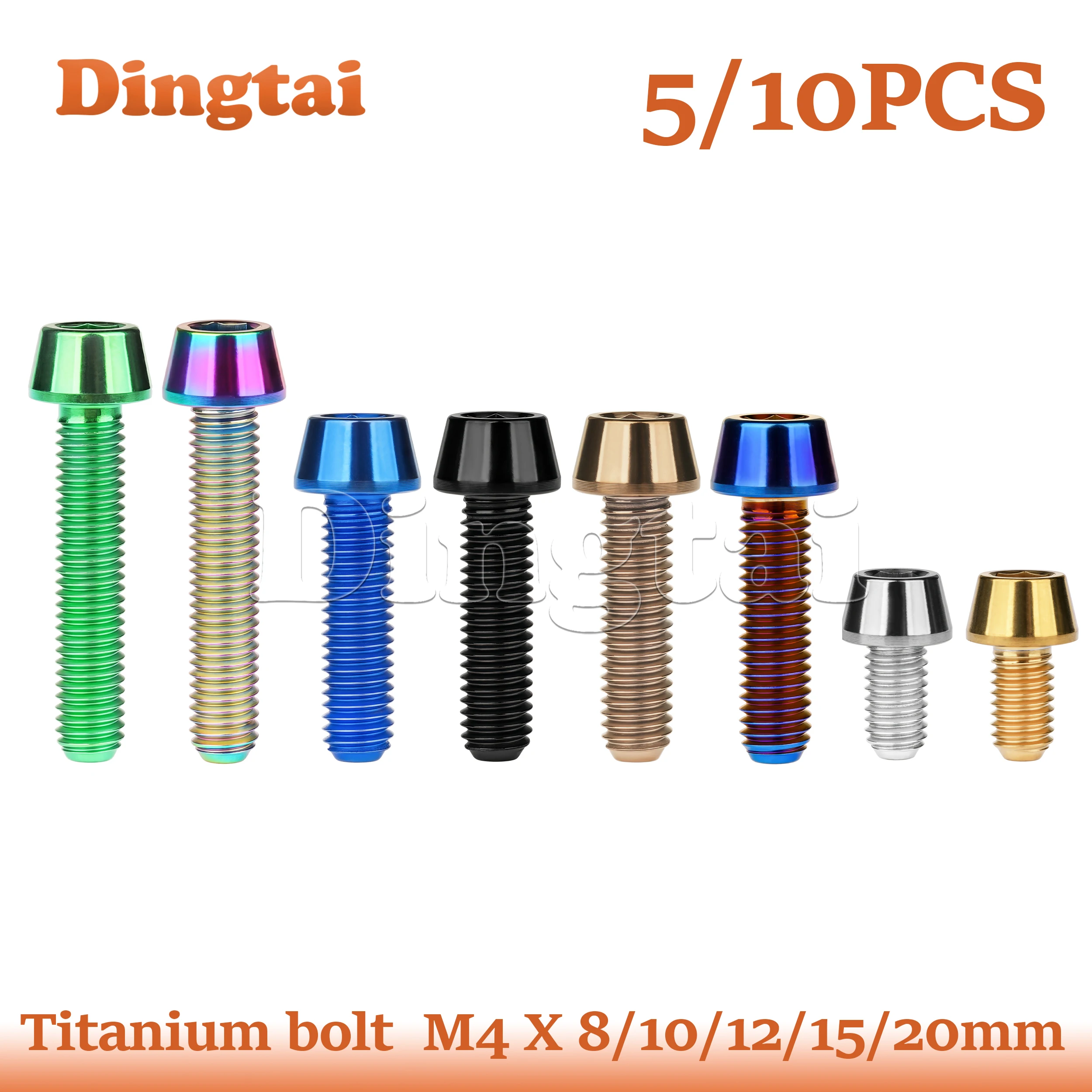 Dingtai Titanium Bolt 5/10PCS M4x8/12/15/20mm Allen Key Taper Head Screw For Bicycle Stem Seatpost
Dingtai Titanium Bolt 5/10PCS M4x8/12/15/20mm Allen Key Taper Head Screw For Bicycle Stem Seatpost