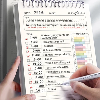 계획 의제 나선형 A5 노트북 일정, 매일 할 일 계획 목록 메모장, 160 페이지 두꺼운 사무실 학교 용품 문구, 1PC