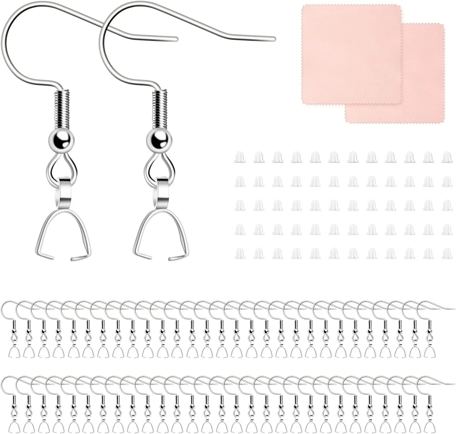 100Pcs Stainless Steel Earring Hooks Kit with Silicone Backs & Polishing Cloth, Hypoallergenic for DIY Jewelry Making
100Pcs Stainless Steel Earring Hooks Kit with Silicone Backs & Polishing Cloth, Hypoallergenic for DIY Jewelry Making