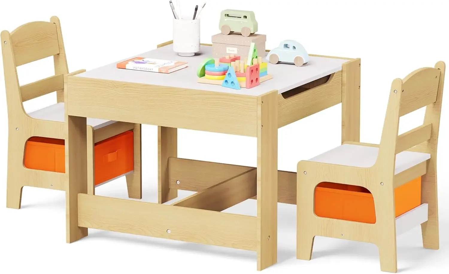 Kids Wood Table & 2 Chairs Set, 3 in 1 Children Activity Table w/Storage, Removable Tabletop, Blackboard, 3-Piece Toddler Furnit
Kids Wood Table & 2 Chairs Set, 3 in 1 Children Activity Table w/Storage, Removable Tabletop, Blackboard, 3-Piece Toddler Furnit