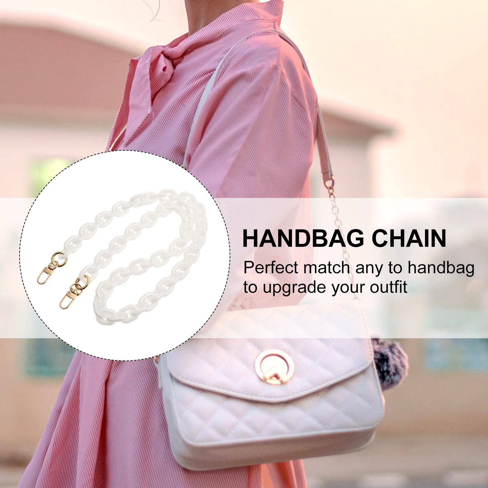 White Resin Handbag Chain Detachable with Metal Buckles Bag Strap Replacement for Purse Shoulder Bag DIY Accessories
White Resin Handbag Chain Detachable with Metal Buckles Bag Strap Replacement for Purse Shoulder Bag DIY Accessories