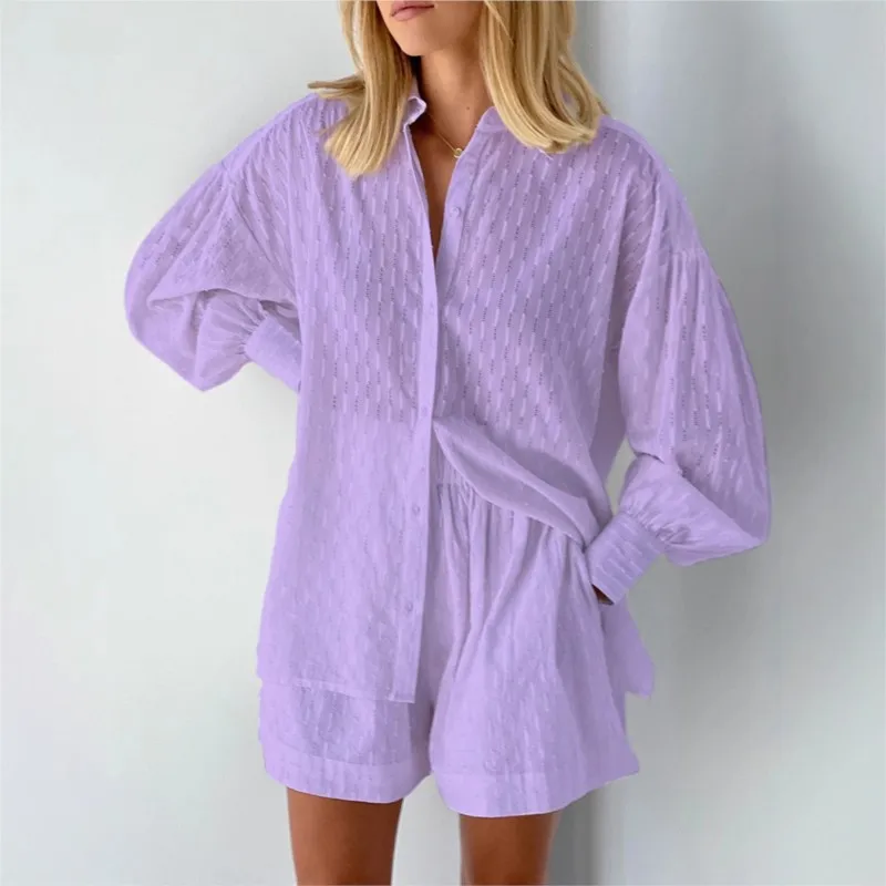 Summer Fashion White Jacquard Cotton Two Piece Sets Autumn Women Long Sleeve Shirts And Shorts Casual Loose 2 Piece Set Outfits
Summer Fashion White Jacquard Cotton Two Piece Sets Autumn Women Long Sleeve Shirts And Shorts Casual Loose 2 Piece Set Outfits