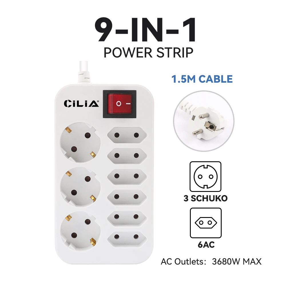Type-F ,Extension Outlet, power Strip with German Plug ,1.5M Cord ,3 Schuko,6AC ,Power Switch,Grounding,CE Rosh Certification
Type-F ,Extension Outlet, power Strip with German Plug ,1.5M Cord ,3 Schuko,6AC ,Power Switch,Grounding,CE Rosh Certification