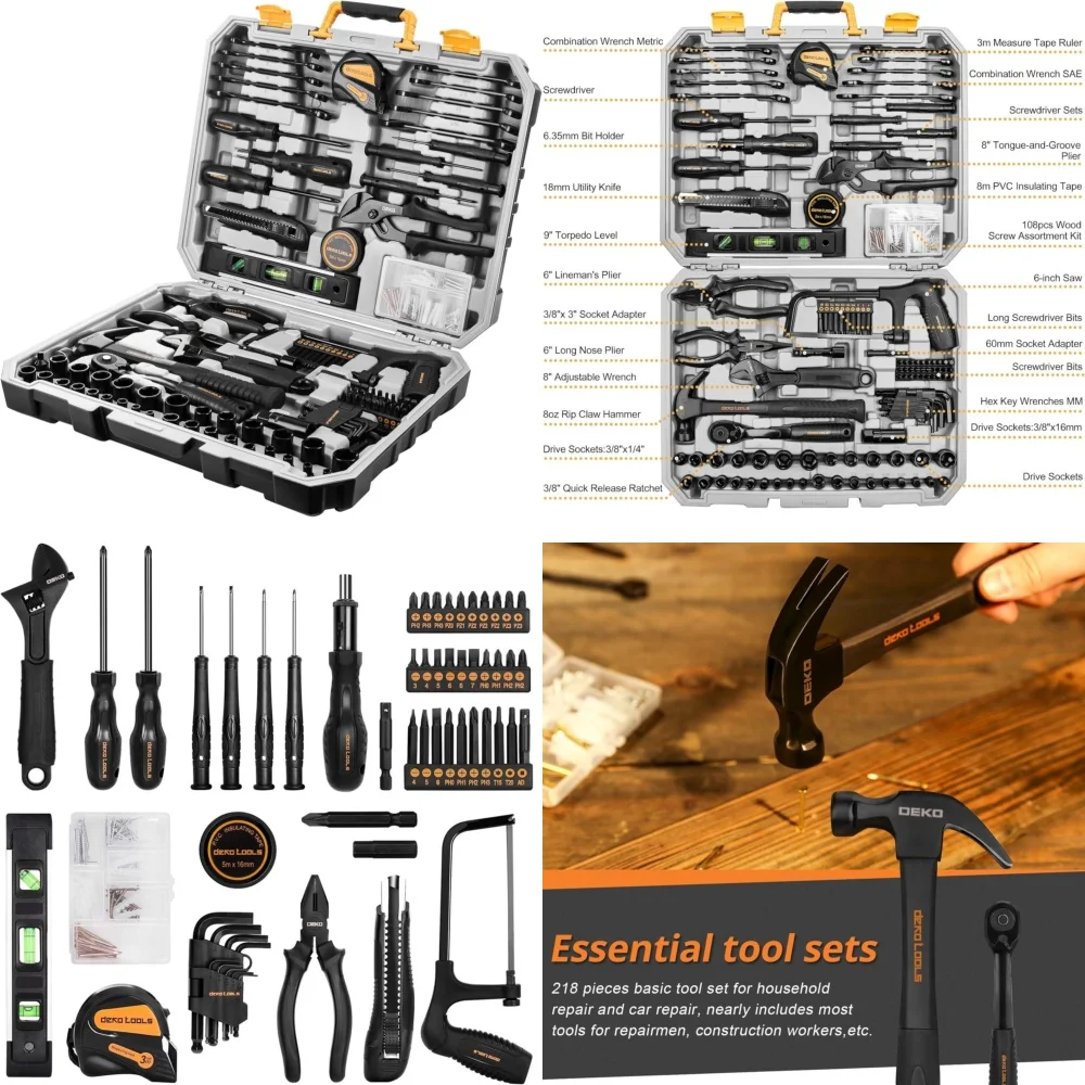 Hand Tool Sets218 PCS Complete Household and Auto Repair Tool Kit for DIY and Professional Use