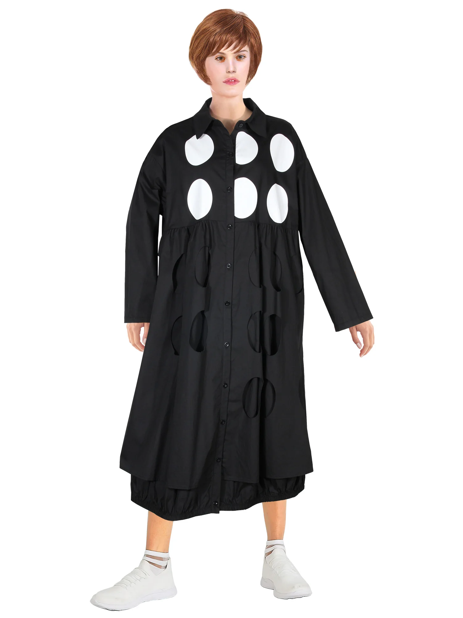 Oversized Women Hollow Out Polka Dot Printed Dresses Long-sleeved Loose Fit Spring Autumn Casual Shirt Dress for Girls
Oversized Women Hollow Out Polka Dot Printed Dresses Long-sleeved Loose Fit Spring Autumn Casual Shirt Dress for Girls