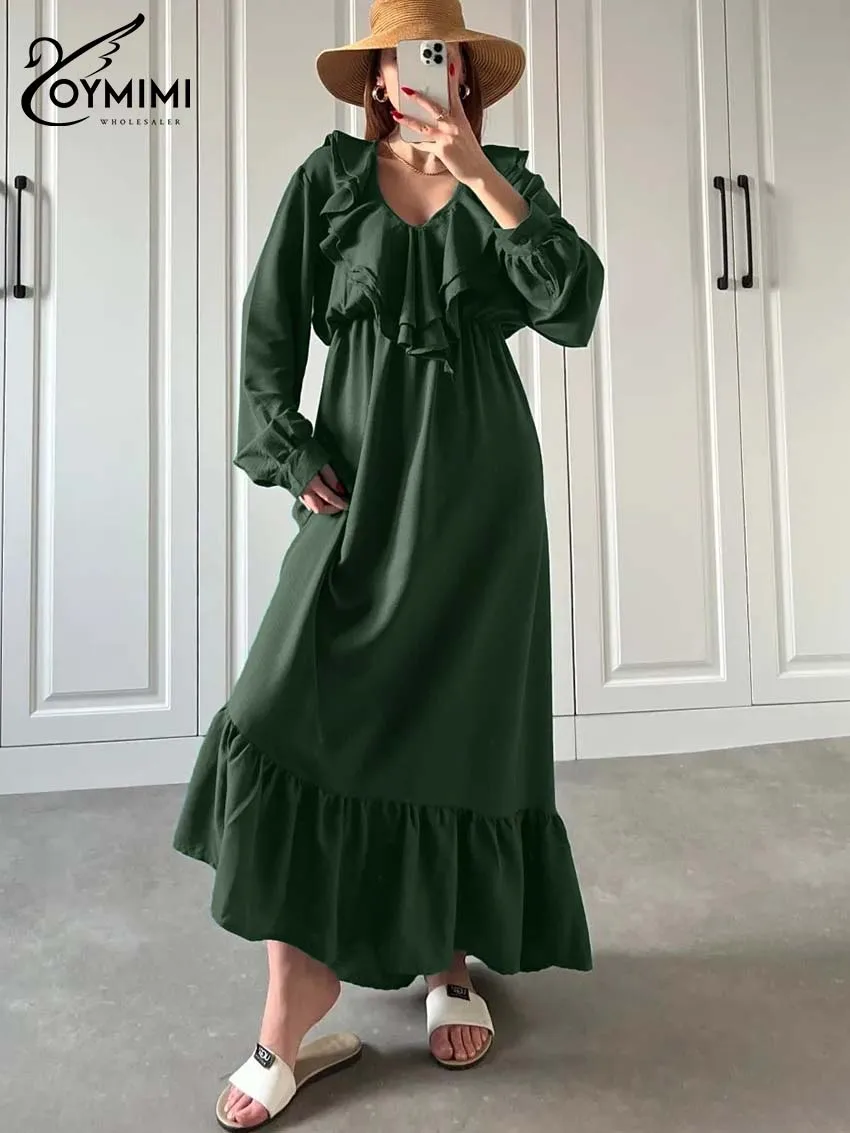 Oymimi Elegant Green Loose Womens Dresses Fashion V-Neck Ruffled Long Sleeve Dresses Casual High Waist Looes Ankle-Length Dress
Oymimi Elegant Green Loose Womens Dresses Fashion V-Neck Ruffled Long Sleeve Dresses Casual High Waist Looes Ankle-Length Dress