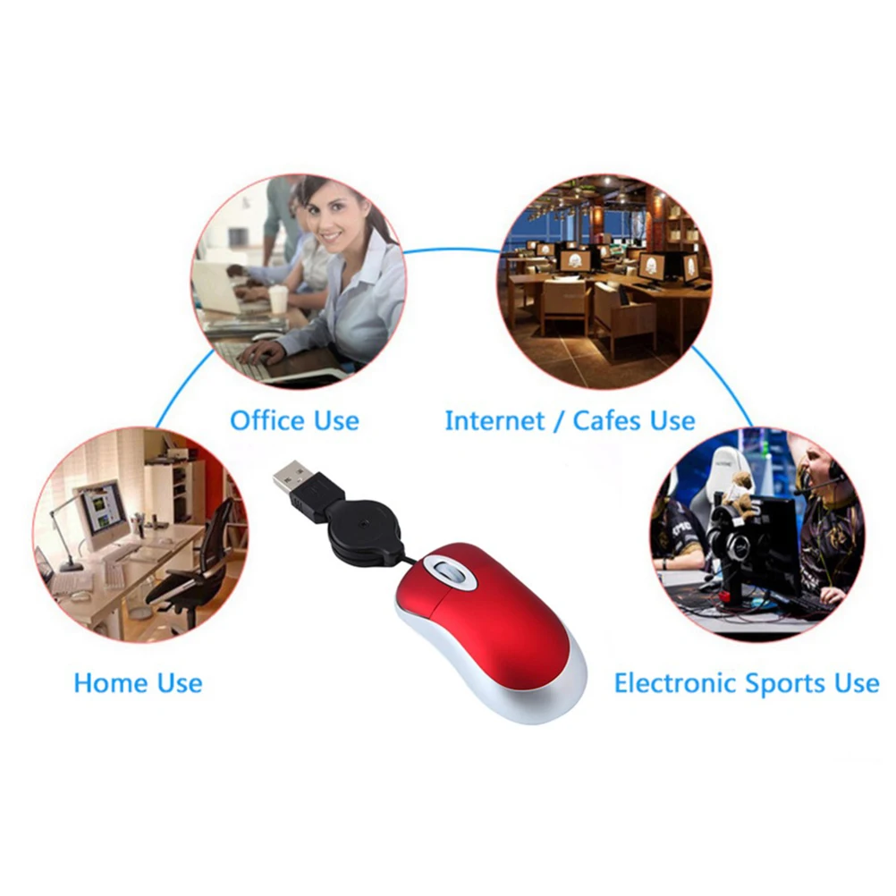 USB Mini Optical Mouse with Retractable Cord Ergonomic Design Space Saving for Notebooks
USB Mini Optical Mouse with Retractable Cord Ergonomic Design Space Saving for Notebooks