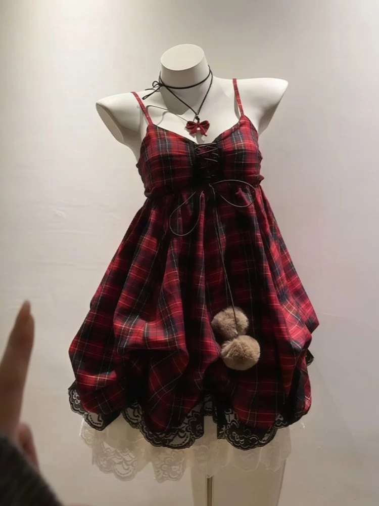 Birthday Party Gothic Red Plaid Flower Bud Dress Women Japanese Cute Summer Fashion Vintage Girlish Lace Loose Slip Dresses
Birthday Party Gothic Red Plaid Flower Bud Dress Women Japanese Cute Summer Fashion Vintage Girlish Lace Loose Slip Dresses
