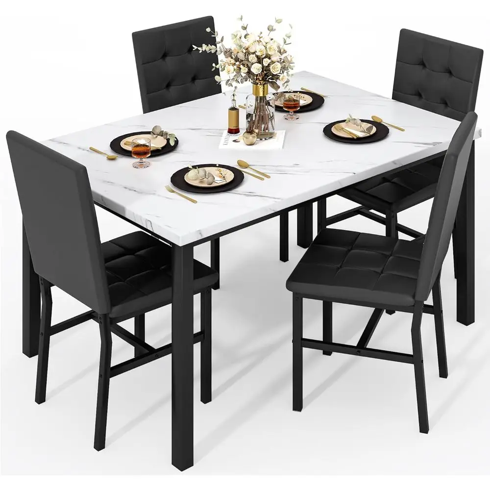 4-Piece Marble Top Dining Set with Leather Chairs for Modern Dining Rooms
4-Piece Marble Top Dining Set with Leather Chairs for Modern Dining Rooms