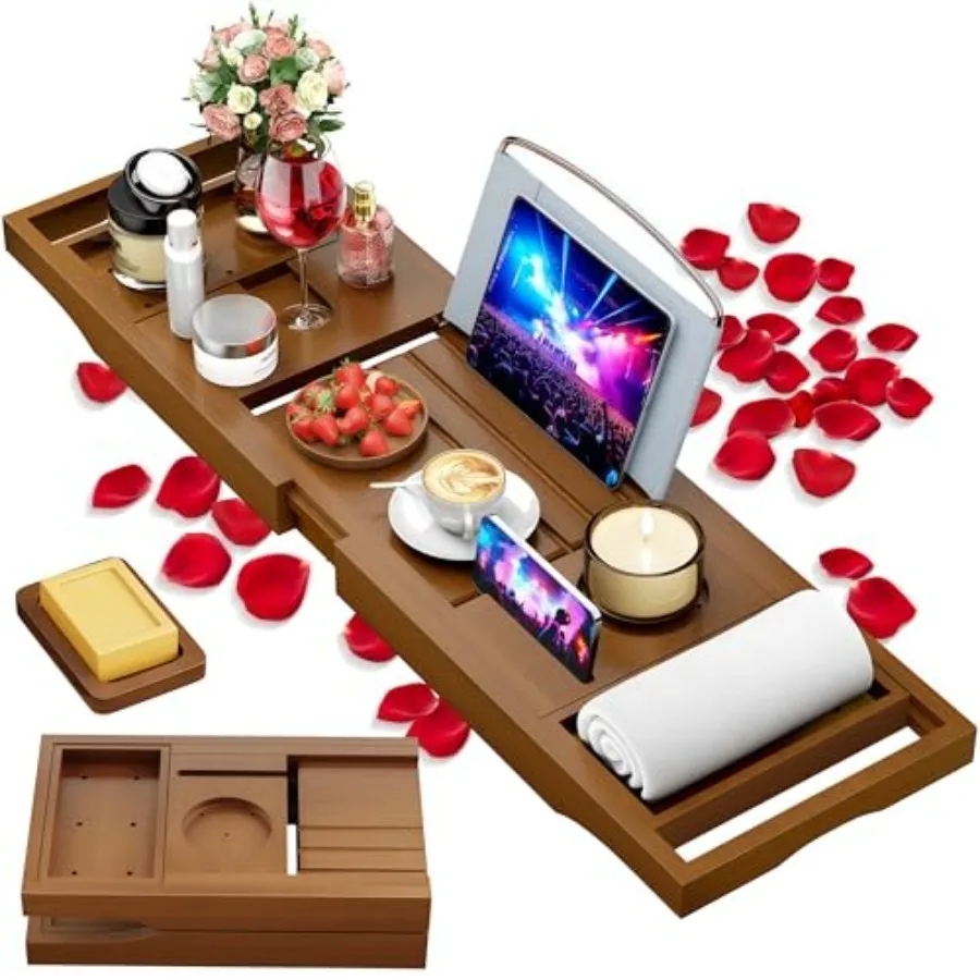 Foldable Bathtub Caddy Tray, Bamboo Bath Tub Tray Table for Tub with Wine Glass Holder Book Phone Tablet Holder with Extending
Foldable Bathtub Caddy Tray, Bamboo Bath Tub Tray Table for Tub with Wine Glass Holder Book Phone Tablet Holder with Extending
