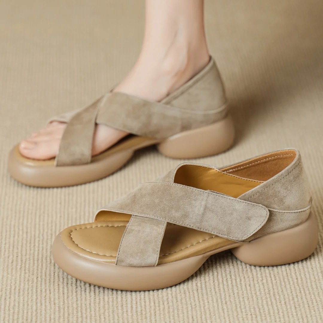 danxuefei women's natural suede leather narrow band cross strap open toe summer sandals thick sole platform flats casual shoes
danxuefei women's natural suede leather narrow band cross strap open toe summer sandals thick sole platform flats casual shoes
