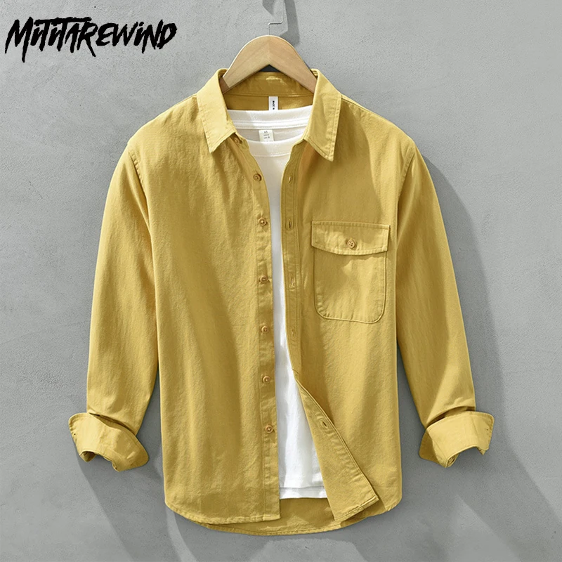 Japanese Style Long Sleeve Shirts for Men Daily Causal Pure Cotton Shirts Turn Down Collar Pocket Yellow Shirt Spring Fresh Tops
Japanese Style Long Sleeve Shirts for Men Daily Causal Pure Cotton Shirts Turn Down Collar Pocket Yellow Shirt Spring Fresh Tops