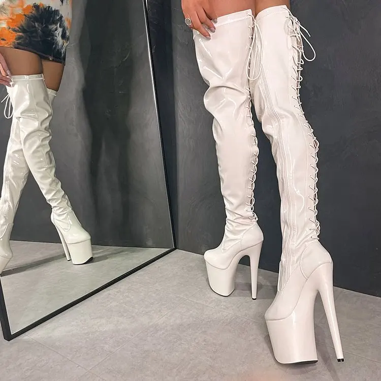 White Almond Toe High Heels Women's Platform Shoes Lace Up Thigh Boots Back Hollow Sexy Stage Fashion Footwear Autumn
White Almond Toe High Heels Women's Platform Shoes Lace Up Thigh Boots Back Hollow Sexy Stage Fashion Footwear Autumn