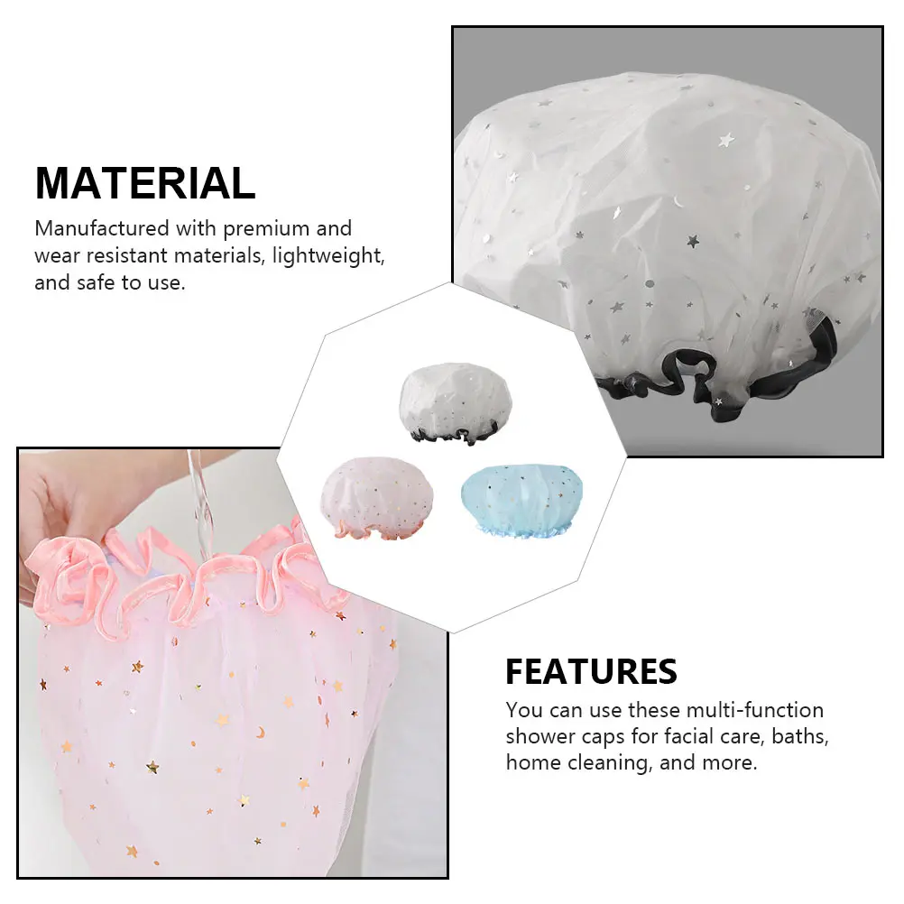 3pcs Waterproof Shower Cap Salon Hair Hats Bathing Thickened Double Layer Elastic Lightweight Safe Facial Care Home Cleaning
3pcs Waterproof Shower Cap Salon Hair Hats Bathing Thickened Double Layer Elastic Lightweight Safe Facial Care Home Cleaning