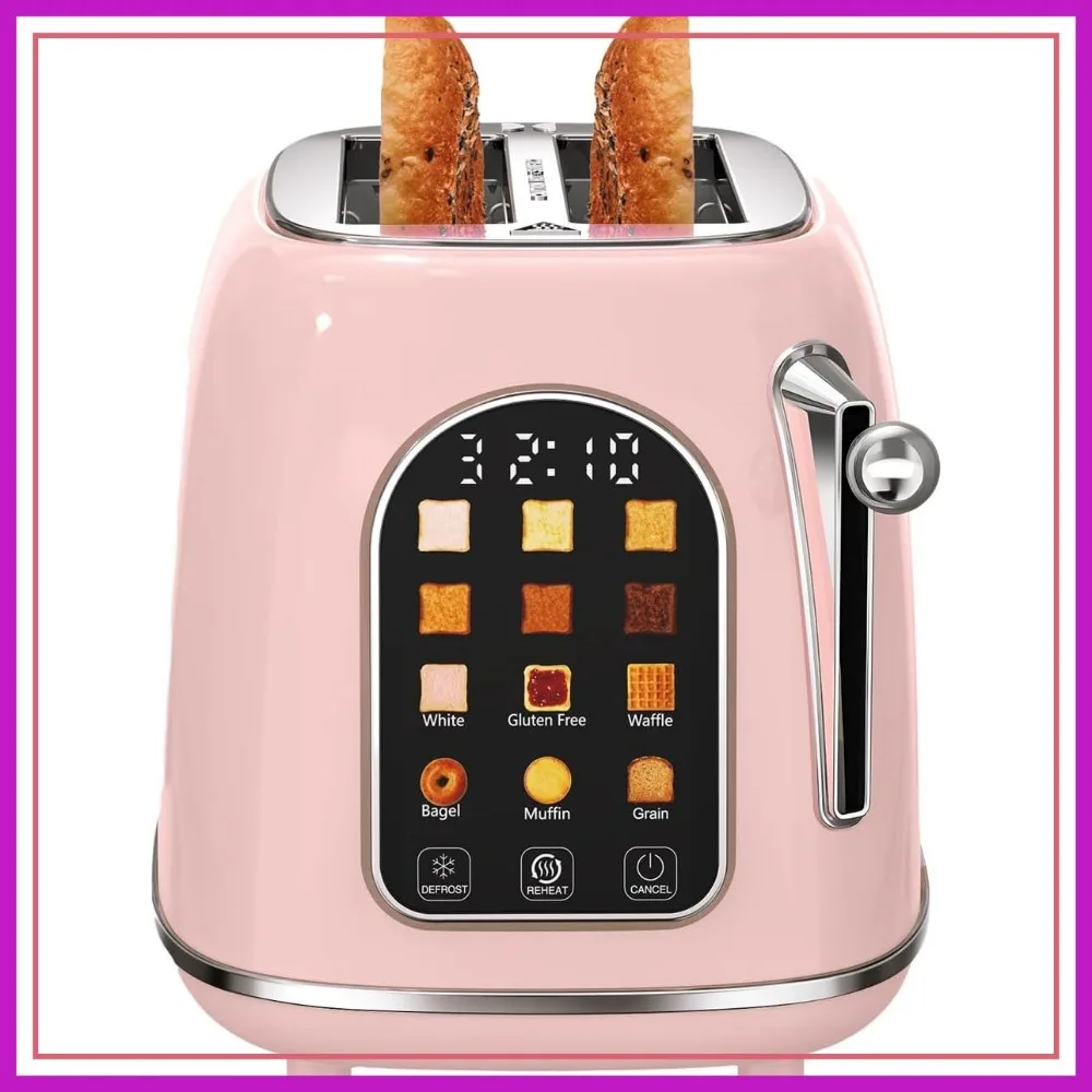 2 Slice Touch Screen Retro Toaster, Wide Slot for Bagels Muffins, 6 Browning Levels, Defrost & Reheat, 120V 825W, Pink
2 Slice Touch Screen Retro Toaster, Wide Slot for Bagels Muffins, 6 Browning Levels, Defrost & Reheat, 120V 825W, Pink