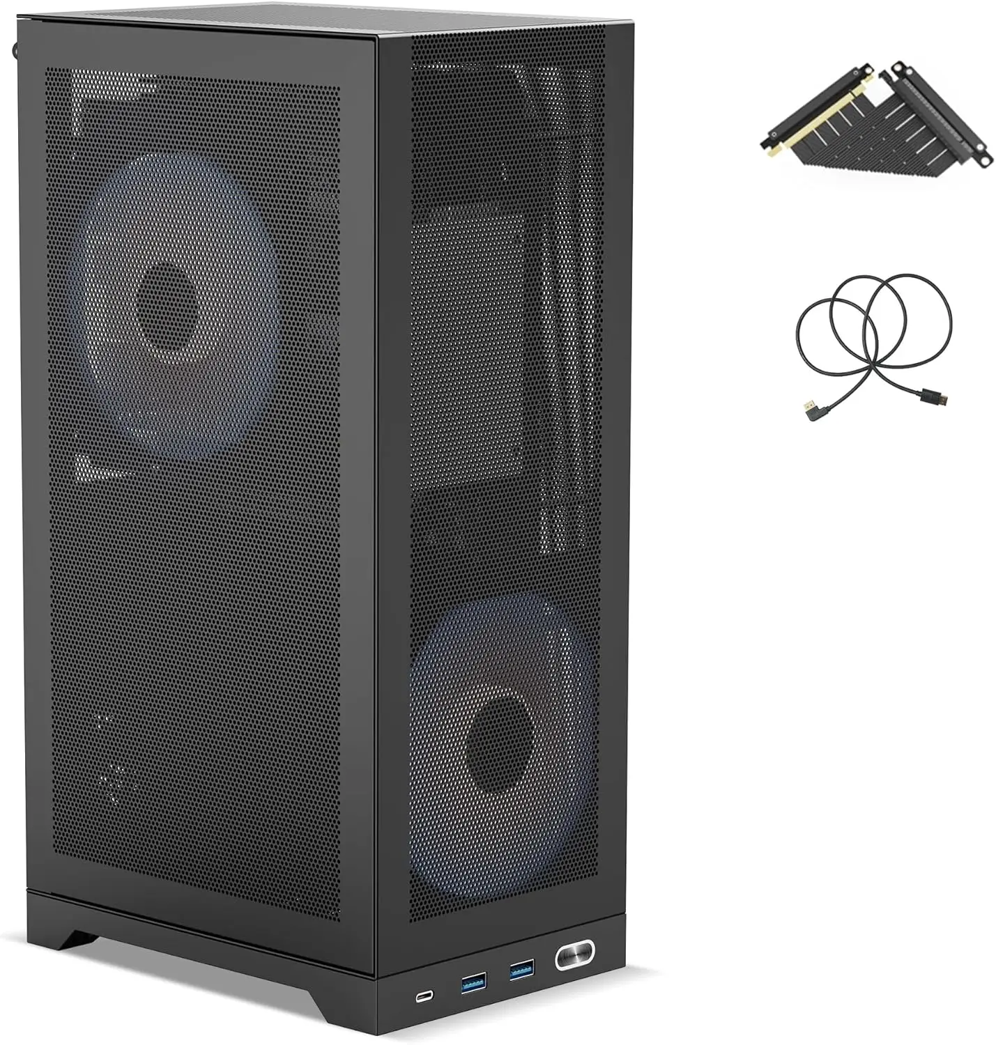 Mesh Mini ITX PC Case 8.5L, Vertical Compact Desktop Chassis with PCIe 4.0 Riser Cable & DP 1.4 Cable, SFX/SFX-L PSU, Up to 12.8" Dual Slot GPU, H120mm Cooler
Mesh Mini ITX PC Case 8.5L, Vertical Compact Desktop Chassis with PCIe 4.0 Riser Cable & DP 1.4 Cable, SFX/SFX-L PSU, Up to 12.8" Dual Slot GPU, H120mm Cooler