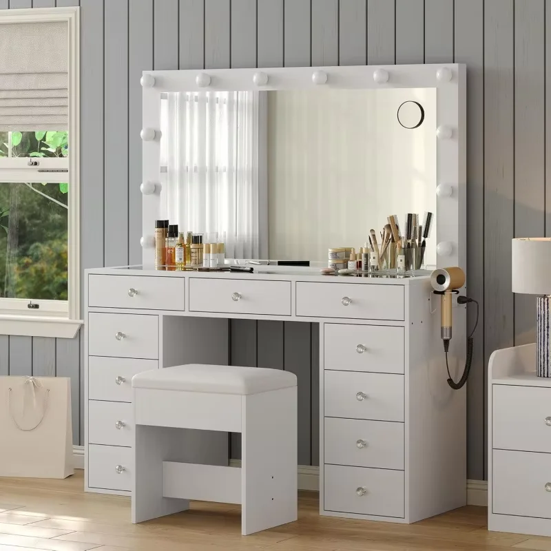 Vanity Table With LED Light 3 Color Dimmable Makeup Desk Large Capacity Drawer Storage Bedroom Home Dressing Table
Vanity Table With LED Light 3 Color Dimmable Makeup Desk Large Capacity Drawer Storage Bedroom Home Dressing Table