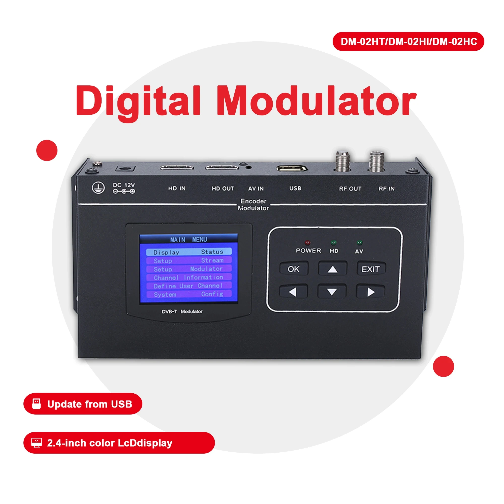 HD TV Encoder Modulator TDT Digital Front-end Equipment for cable television 1-Channel HDMI to RF DVB-T Modulator
HD TV Encoder Modulator TDT Digital Front-end Equipment for cable television 1-Channel HDMI to RF DVB-T Modulator