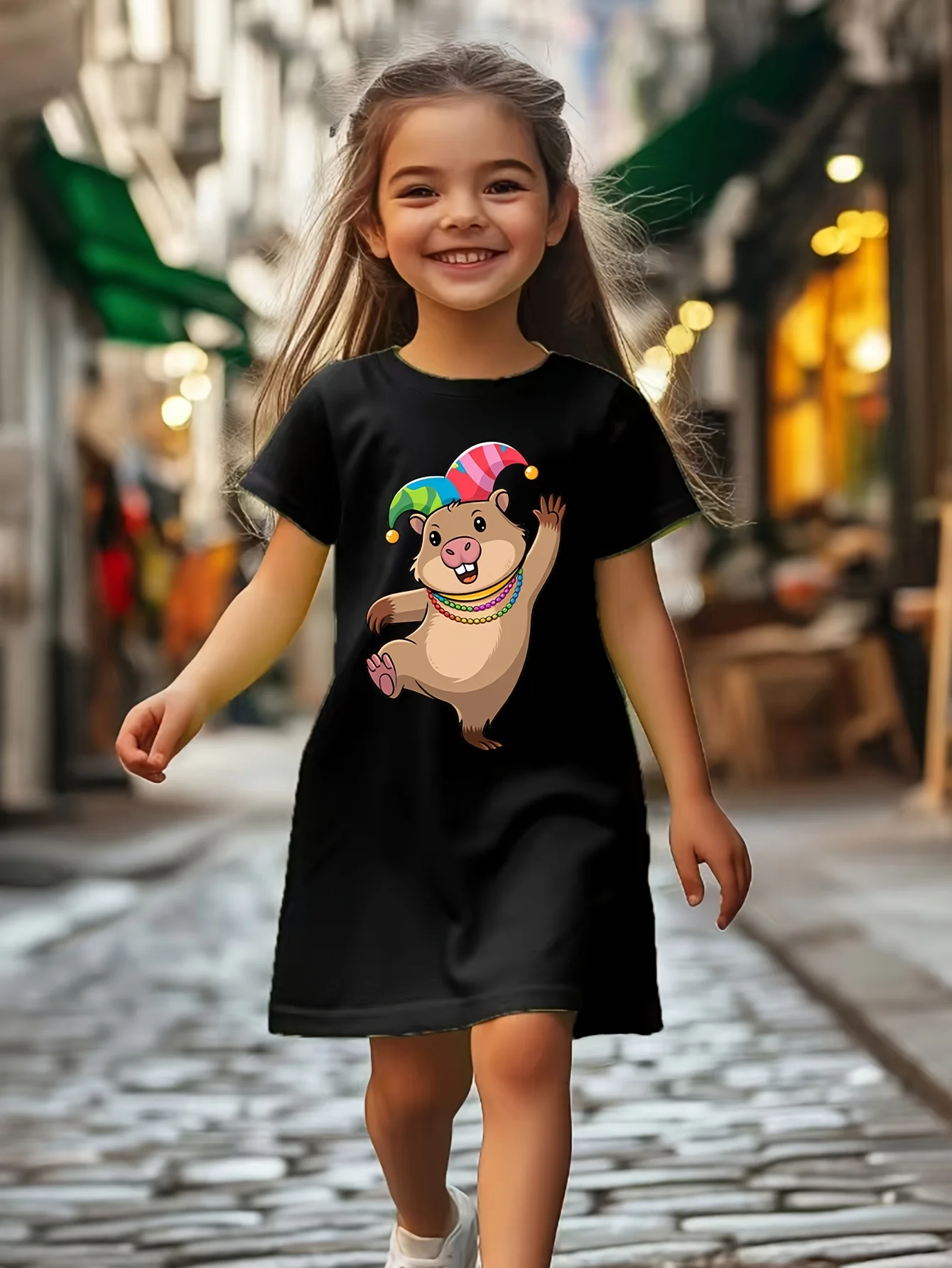 Summer fashion cartoon printed girls' casual dress, a soft, breathable, and elastic polyester fiber blend dress
Summer fashion cartoon printed girls' casual dress, a soft, breathable, and elastic polyester fiber blend dress