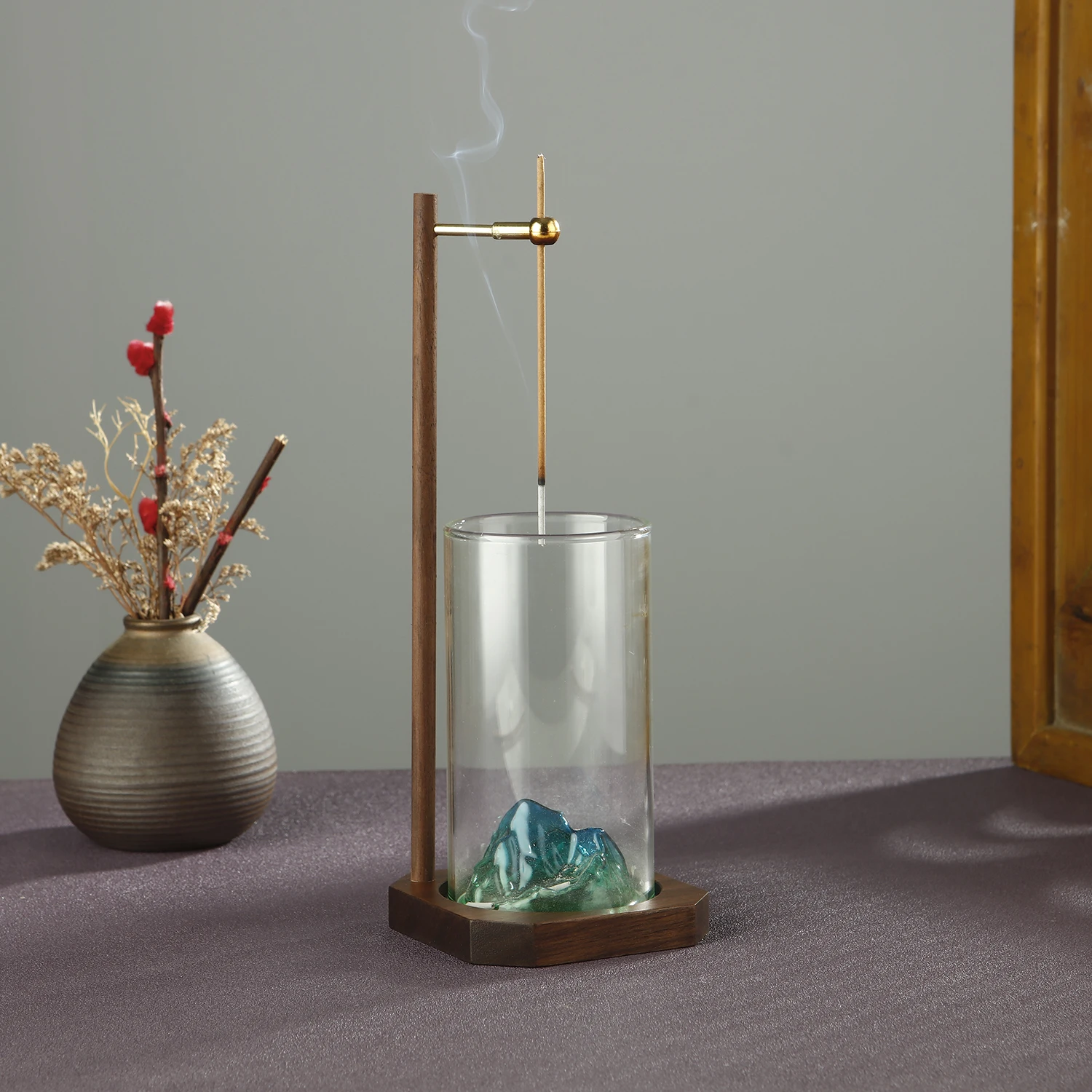 Glass Mountain Incense Holder for Sticks Incense Sticks Holder with Metal Cord Lock Wooden Anti-Ash Flying Incense Burner
Glass Mountain Incense Holder for Sticks Incense Sticks Holder with Metal Cord Lock Wooden Anti-Ash Flying Incense Burner