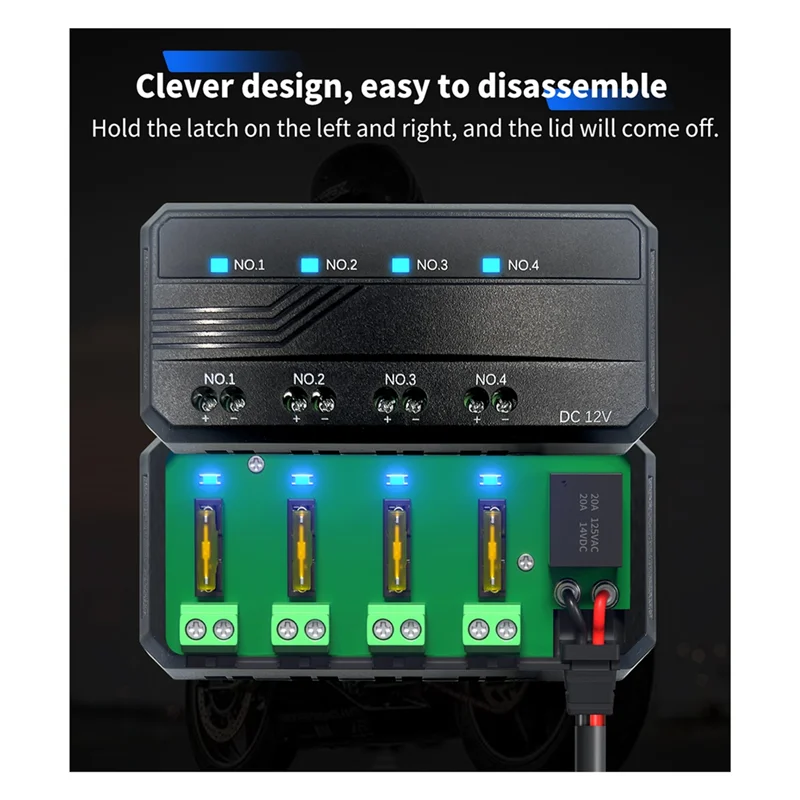 AA08-Fuse Box 12V 20A Universal 4 Circuits Protection For Motorcycle Automotive Electric Vehicles Quick Connector
AA08-Fuse Box 12V 20A Universal 4 Circuits Protection For Motorcycle Automotive Electric Vehicles Quick Connector