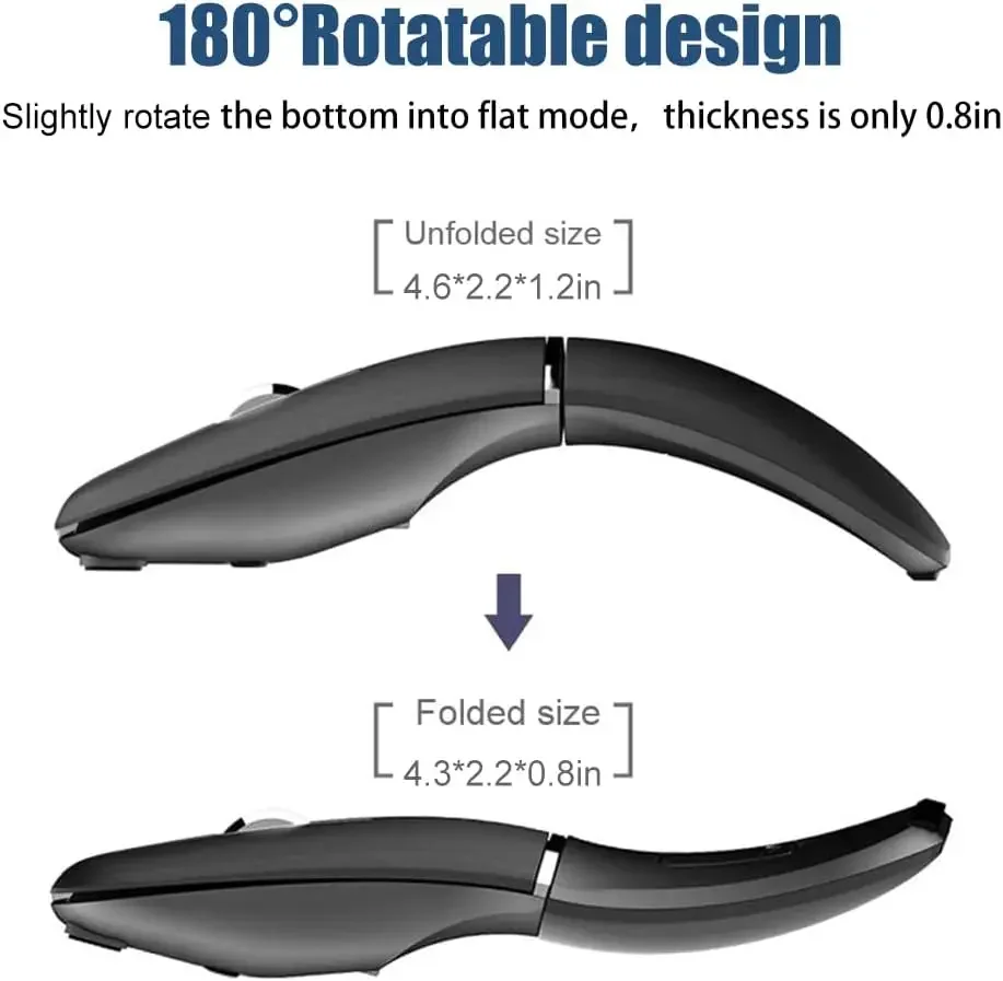 Ultra-thin Curved Wireless Mouse Rotating Foldable Design 2.4G Bluetooth Dual Mode Silent Ergonomic Rechargeable Mice for PC
Ultra-thin Curved Wireless Mouse Rotating Foldable Design 2.4G Bluetooth Dual Mode Silent Ergonomic Rechargeable Mice for PC