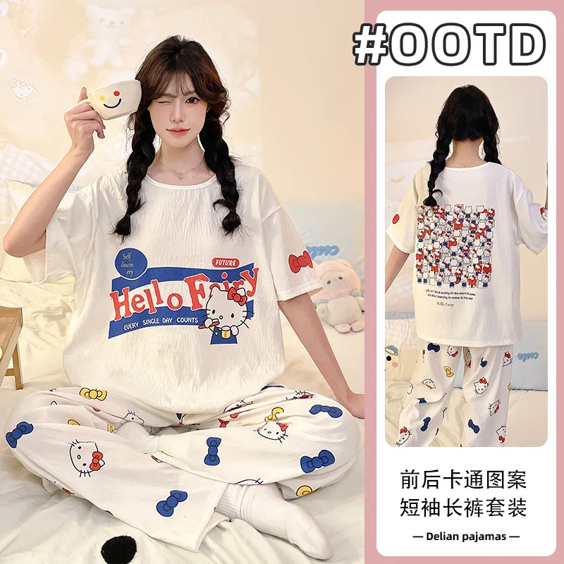 Cute Hello Kitty Summer Cotton Pajama Suit Kawaii Homewear Short Sleeve Pants Suit Sanrio Anime Homewear Cartoon Girls Nightwear
Cute Hello Kitty Summer Cotton Pajama Suit Kawaii Homewear Short Sleeve Pants Suit Sanrio Anime Homewear Cartoon Girls Nightwear