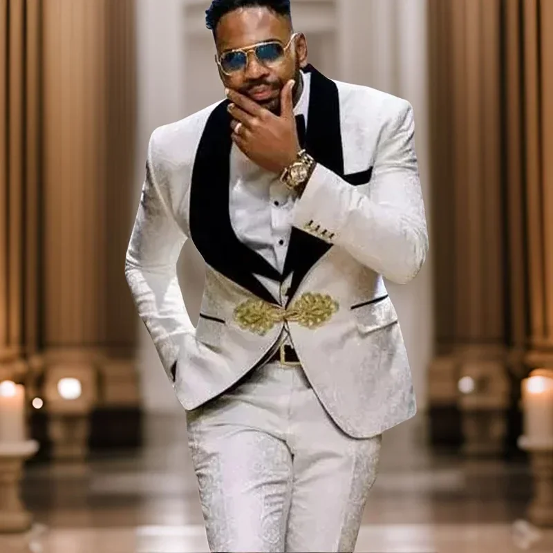 Floral Wedding Tuxedo For Groom Formal Men Suits Slim Fit With Mandarin Buttons 3 Pcs Fashion (Jacket + Vest + Pants)
Floral Wedding Tuxedo For Groom Formal Men Suits Slim Fit With Mandarin Buttons 3 Pcs Fashion (Jacket + Vest + Pants)