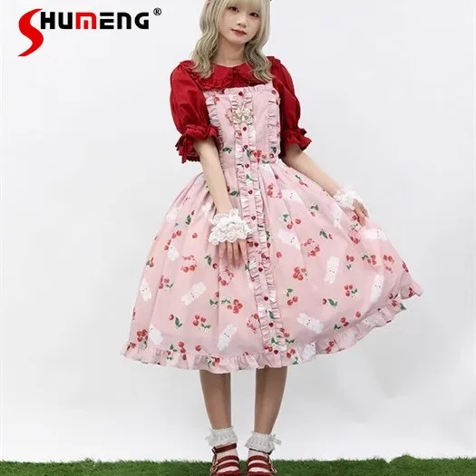 Japanese Elegant Retro Versatile Lolita Sling Dress Sleeveless High Waist Lace-up Bow Print Single-breasted JSK Midi Dress Women
Japanese Elegant Retro Versatile Lolita Sling Dress Sleeveless High Waist Lace-up Bow Print Single-breasted JSK Midi Dress Women