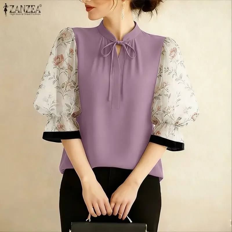 ZANZEA Spring Floral Patchwork Blouse Women 3/4 Sleeve Office Tunic Tops 2026 Summer Shirt Elegant Lace-Up Holiday Blouses Mujer
ZANZEA Spring Floral Patchwork Blouse Women 3/4 Sleeve Office Tunic Tops 2026 Summer Shirt Elegant Lace-Up Holiday Blouses Mujer