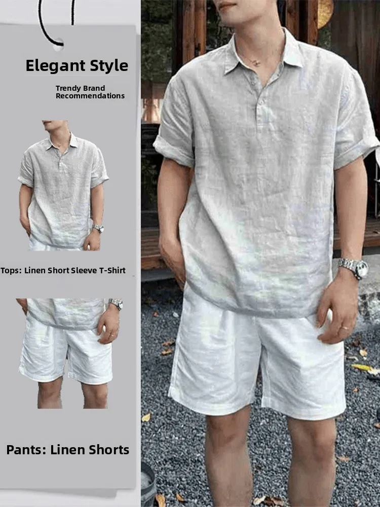 Men's Summer Casual Linen Short Sleeve Shirt And T-Shirt Set Thin Breathable Fashionable And Handsome Leisure Wear
Men's Summer Casual Linen Short Sleeve Shirt And T-Shirt Set Thin Breathable Fashionable And Handsome Leisure Wear