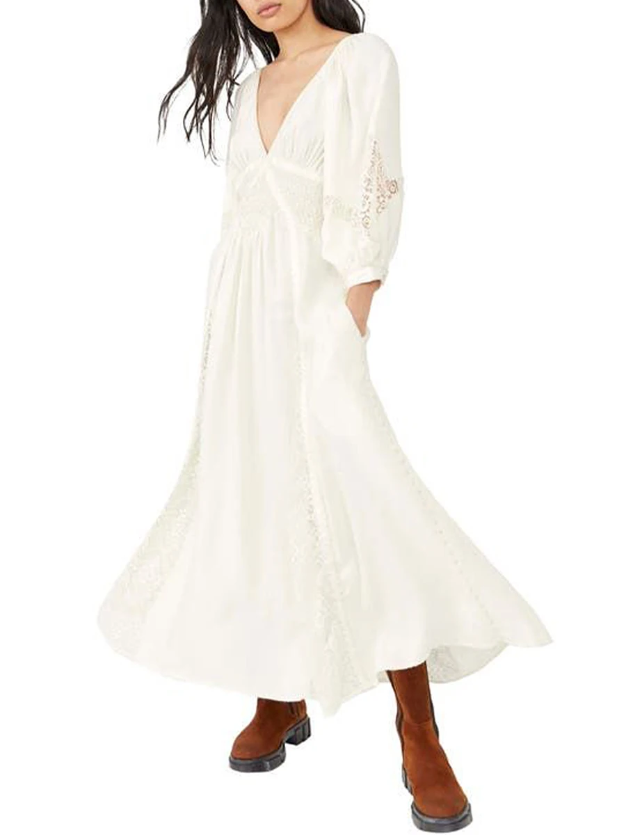 2024 Elegant Hollow Long Sleeve Dress Fashionable Women's Solid Color Sexy V-neck Slim Waist Long Dress French Swing Long Dress
2024 Elegant Hollow Long Sleeve Dress Fashionable Women's Solid Color Sexy V-neck Slim Waist Long Dress French Swing Long Dress