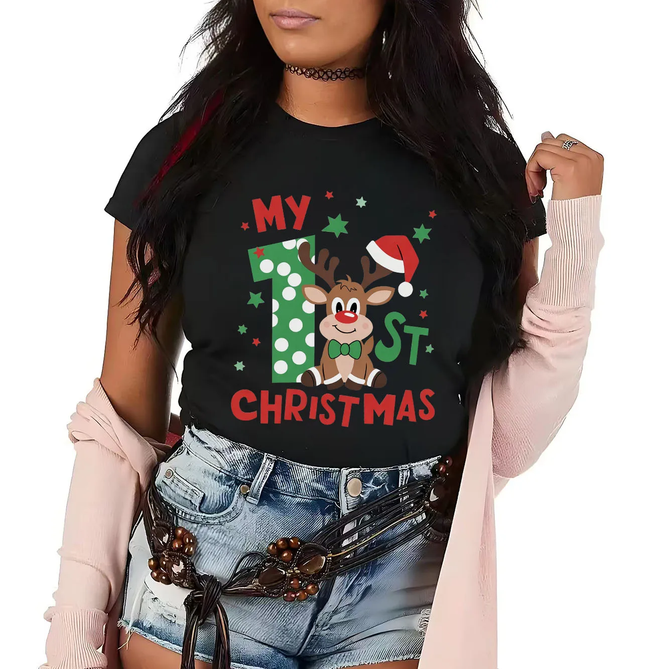 Рождественская женская праздничная футболка с короткими рукавами и мультяшным принтом оленей, летняя с круглым вырезом, подходящая для повседневной универсальности
Рождественская женская праздничная футболка с короткими рукавами и мультяшным принтом оленей, летняя с круглым вырезом, подходящая для повседневной универсальности