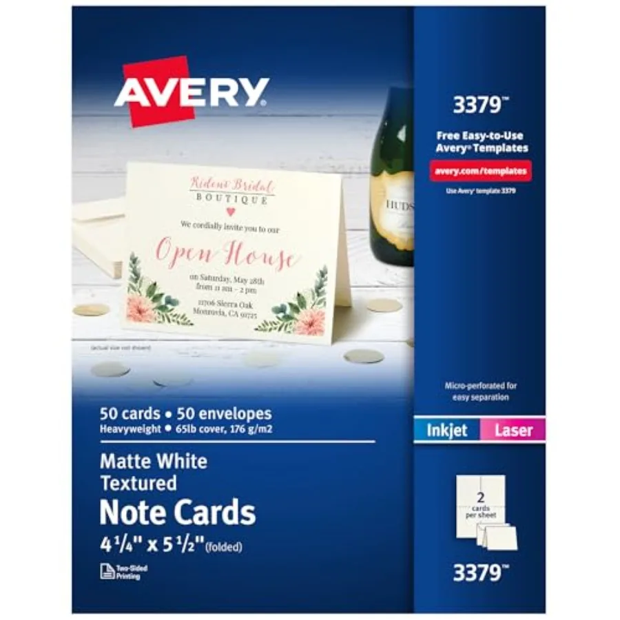 Printable Note Cards, Envelopes Included, 4.25" x 5.5", Textured White, Laser and Inkjet Compatible, 50 Blank Cards Total, Grea
Printable Note Cards, Envelopes Included, 4.25" x 5.5", Textured White, Laser and Inkjet Compatible, 50 Blank Cards Total, Grea