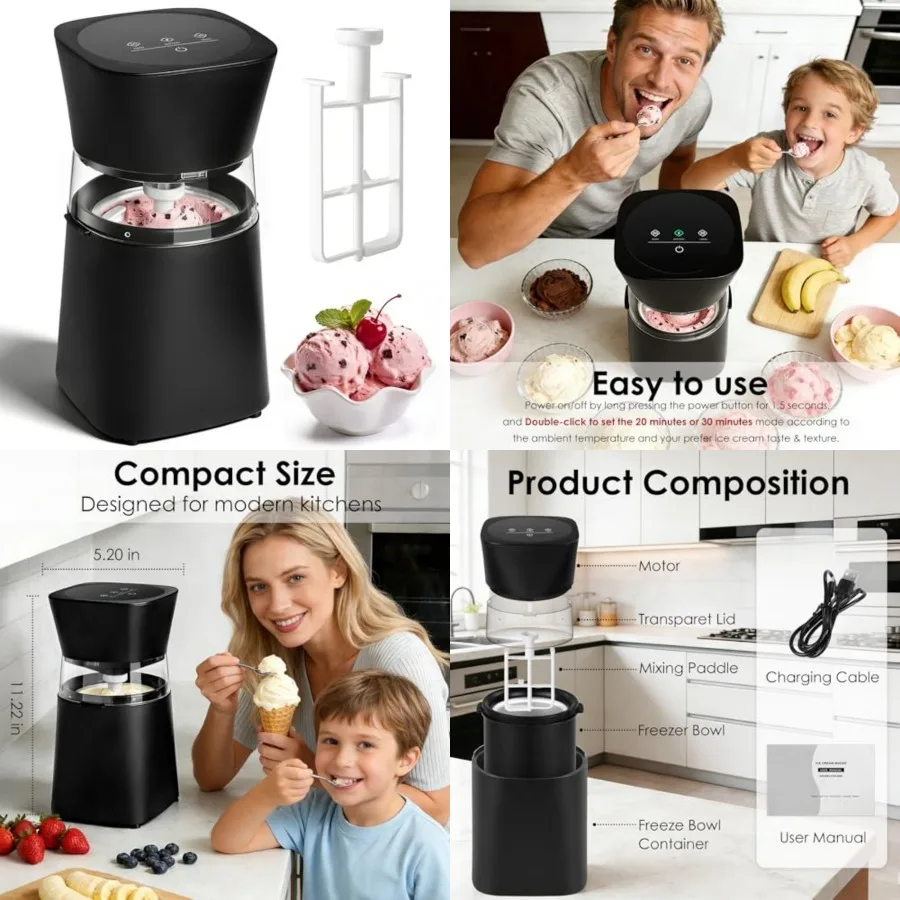 Ice Cream Maker Machine, Premium Electric Ice Cream Mini Maker Machine for Gelato, Sorbet and Frozen Yogurt - Low-Noise Operati
Ice Cream Maker Machine, Premium Electric Ice Cream Mini Maker Machine for Gelato, Sorbet and Frozen Yogurt - Low-Noise Operati