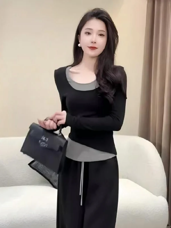 Fashionable American Style Long Sleeve Slimming Hot Short Top And Bottom Set for Women Early Spring Autumn Casual Wear
Fashionable American Style Long Sleeve Slimming Hot Short Top And Bottom Set for Women Early Spring Autumn Casual Wear