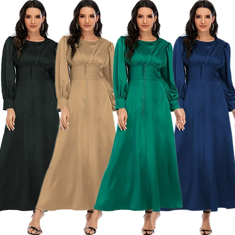 Ramadan Muslim Women Solid Color Satin Long Dress Arabic Abaya Islamic Clothing Dubai Beads Party Evening Elegant Maxi Robe Gown
Ramadan Muslim Women Solid Color Satin Long Dress Arabic Abaya Islamic Clothing Dubai Beads Party Evening Elegant Maxi Robe Gown