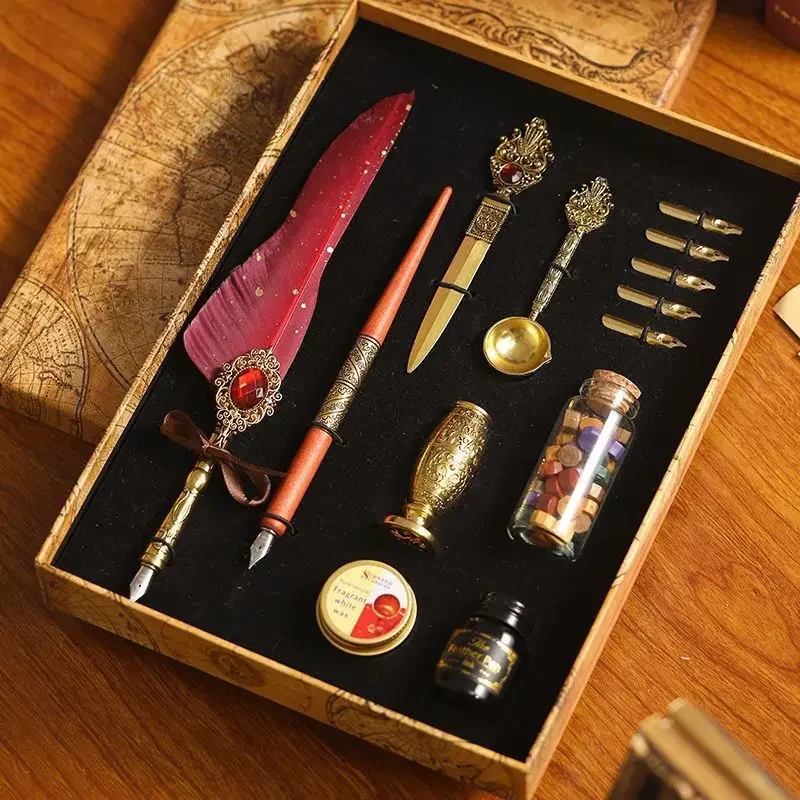 Medieval European-style Vintage Feather Pen Set, Lacquer Seal Gift Box, Calligraphy Writing Water Pen, Creative Festival Gift
Medieval European-style Vintage Feather Pen Set, Lacquer Seal Gift Box, Calligraphy Writing Water Pen, Creative Festival Gift
