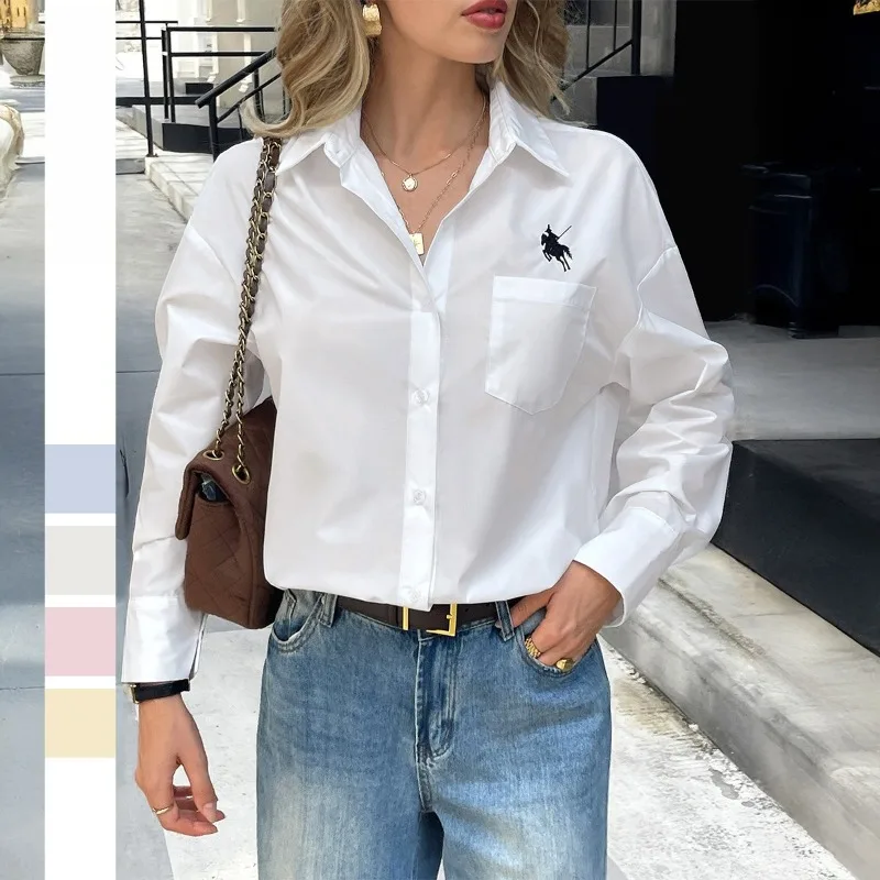 Fashion Solid Color Bear Embroidery Blouse Women New Long Sleeve Single-breasted Loose Polo Collaar Korean All-match Lady Shirt
Fashion Solid Color Bear Embroidery Blouse Women New Long Sleeve Single-breasted Loose Polo Collaar Korean All-match Lady Shirt