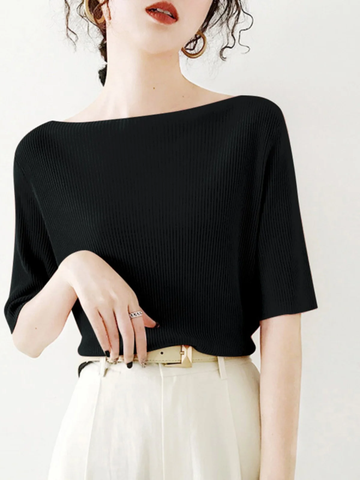Elegant Knitted Loose Short Sleeve T-Shirt Fashionable Shoulder Bared Top for Women Summer Commute Style Korean Fashion
Elegant Knitted Loose Short Sleeve T-Shirt Fashionable Shoulder Bared Top for Women Summer Commute Style Korean Fashion